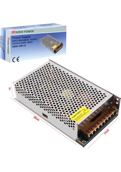 Adaptör 12V 20A Metal Kasa MRW-250-12