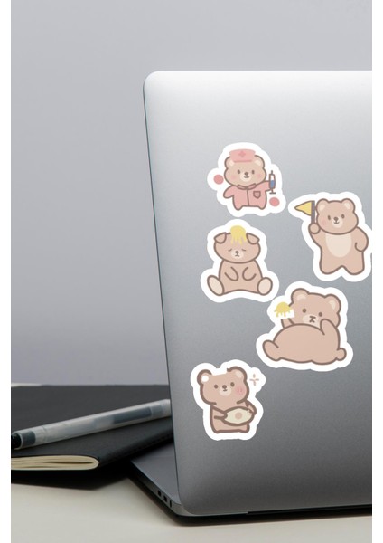 Tatlı Ayılar Sticker Seti - Ajanda - Laptop - Telefon Sticker Seti 14 Adet