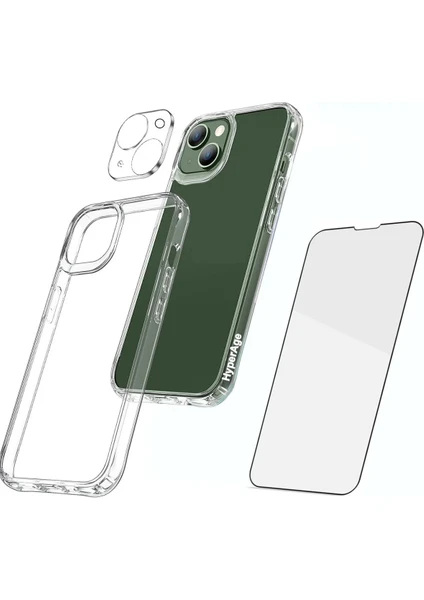 Iphone 13 Uyumlu Şeffaf Kılıf + Ekran Koruyucu + Kamera Koruyucu 360° Tam Koruma 3in1 Süper Set