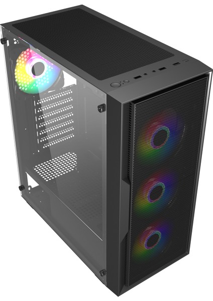 F-Air Tamperli Cam Mesh Ön Panel 6 x Rainbow Fan 750 Watt 80+ Bronze Atx Bilgisayar Kasası