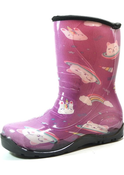 Y.001 Fuşya Su Geçirmez Kız Çocuk Yağmur Çizme