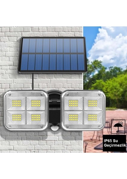 Solar Lamba Güneş Enerjili Kablolu Çift Başlı Sensörlü Bahçe Kamp Aydınlatma 120 LED Lamba Su Geçirmez