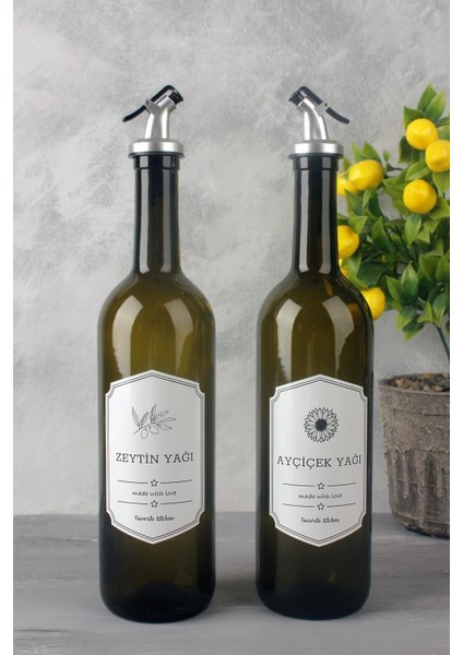 Retro 2'li Amber Cam Yağlık 750 ml Zeytinyağ Ayçiçek Yağı Şişesi Yağdanlık Amber Yağlık