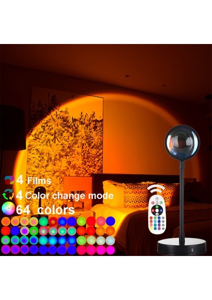 Gece Lambası Projektör Kumandalı Gün Batımı 16 Farklı Görüntü Sunset Lamp Çocuk Odası