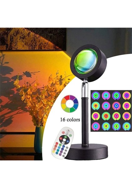 Gece Lambası Projektör Kumandalı Gün Batımı 16 Farklı Görüntü Sunset Lamp Çocuk Odası modelleri