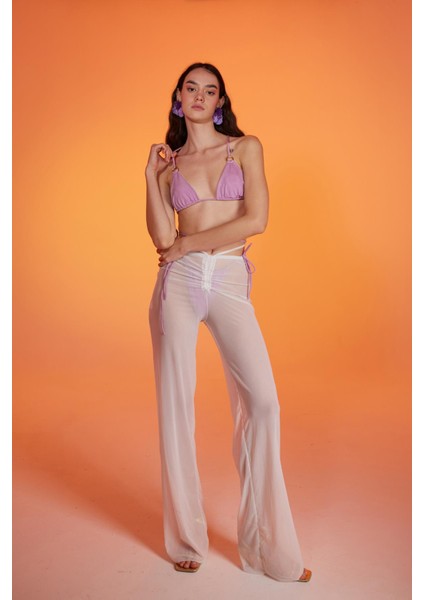 Shirred Pareo Pantolon Beyaz