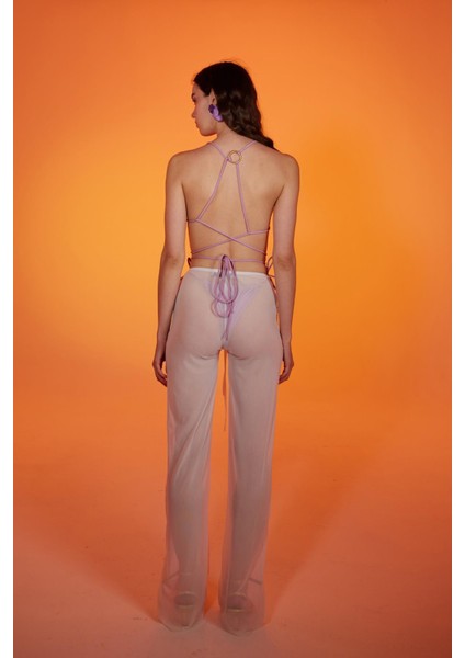 Shirred Pareo Pantolon Beyaz