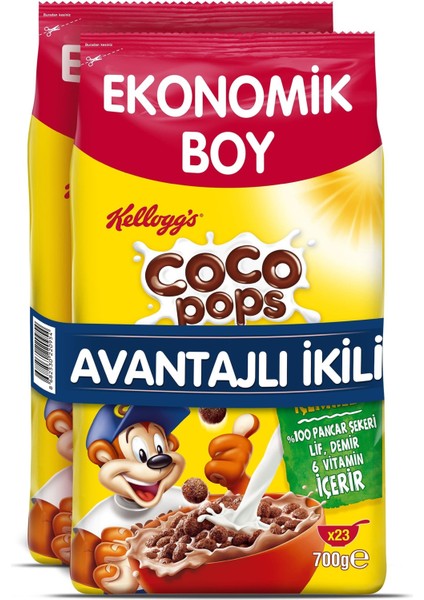 Coco Pops Çikolatalı Buğday ve Mısır Gevreği 700 Gr x 2 Adet Avantajlı Paket, Lif Kaynağı