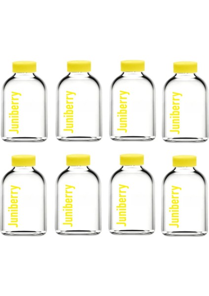 JUNİBELİW 8 Adet 50ML Cam Şişe Sarı Plastik Kapaklı Çok Amaçlı Shot Şişesi Meyve Suyu Shot Şişesi 8X50ML