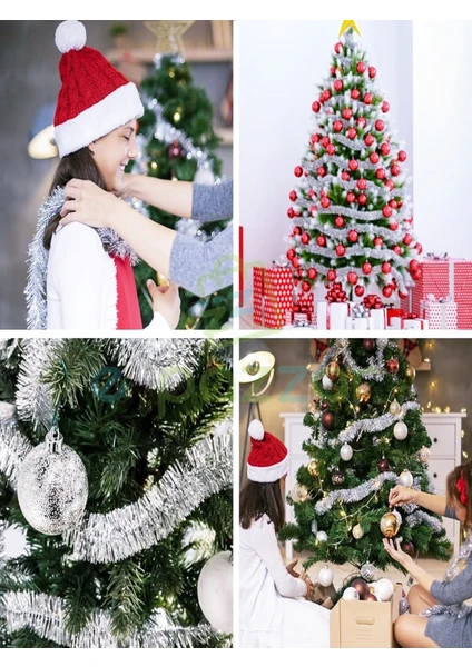 2 Adet 2 Metre x 7 cm Lüx Kalın Gümüş Lame Simli Garland Noel Christmas Yılbaşı Ağaç Konsept Süsleme