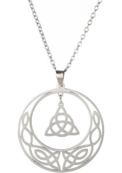 Triquetra & Moon Iskandinav Nordik Desenli Ince Tasarım 316L Çelik Kolye fiyatları