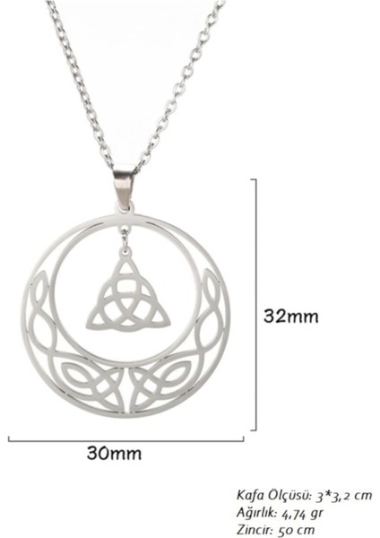 Triquetra & Moon Iskandinav Nordik Desenli Ince Tasarım 316L Çelik Kolye modelleri