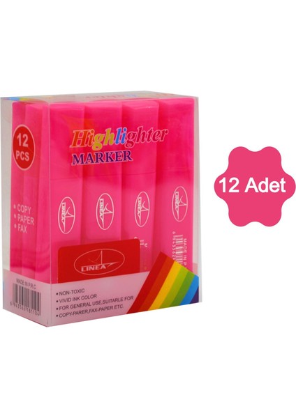 Fosforlu Kalem Neon LN-1029 Pembe 12 Adet