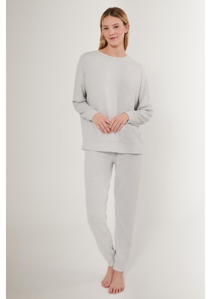 Dokuma Kadın Pijama Takım Kol ve Paça Manşetli