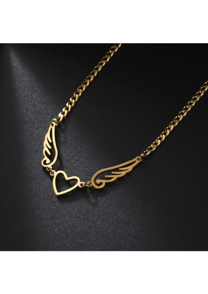 Heart & Wings Ince Tasarım Sarı Kalpli Aşk 316L Çelik Kadın Kolye