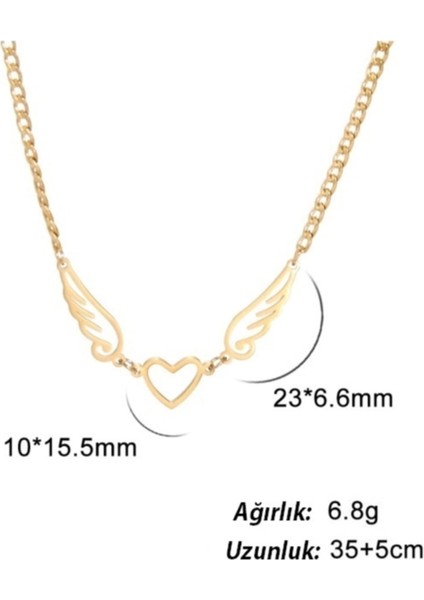 Heart & Wings Ince Tasarım Sarı Kalpli Aşk 316L Çelik Kadın Kolye fırsatları