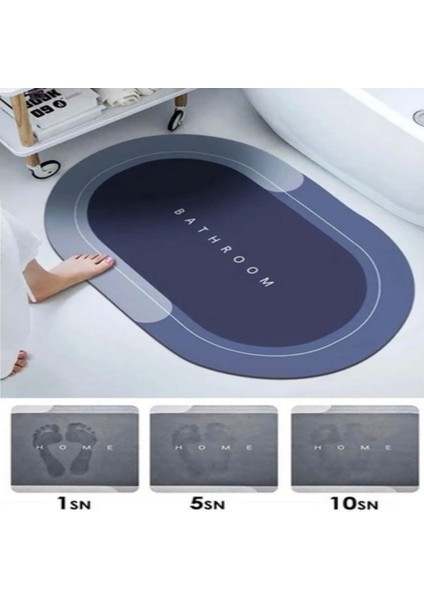 Banyo Paspası Süper Su Emici Kaymaz Tabanlı Paspas Banyo Paspası Oval Diatomit Paspas Süper Emici Paspas Oval (60X39CM)