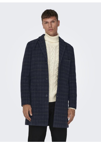 Only Koyu Gri Erkek Mont 22019969_ONSJAYLON Check Wool Coat