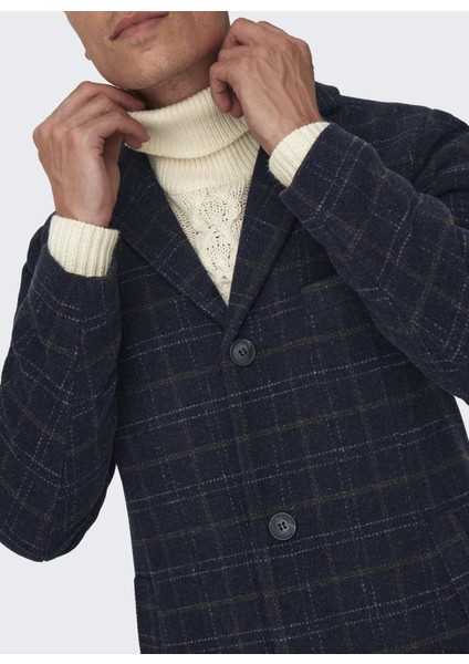 Only Koyu Gri Erkek Mont 22019969_ONSJAYLON Check Wool Coat indirimleri