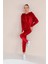 Kadın Kırmızı Renk Soft Kadife Eşofman Takım 3