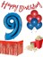 9 Yaş Kırmızı-Mavi Balon Rakam Folyo Banner Mısır Kutusu Masa Eteği Doğum Günüparti Seti 1