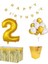 2 Yaş Beyaz Gold Balon Rakam Folyo Banner Mısır Kutusu Masa Eteği Doğum Günü Parti Seti 1
