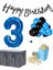 3 Yaş Mavi-Siyah Balon Rakam Folyo Banner Mısır Kutusu Masa Eteği Doğum Günüparti Seti 2