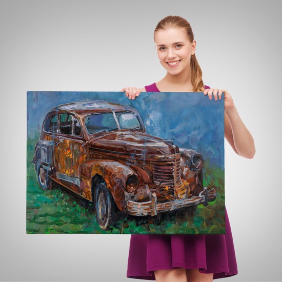 Paslı Eski Araba Dekoratif Duvar TABLOSU-3531 Fiyatı