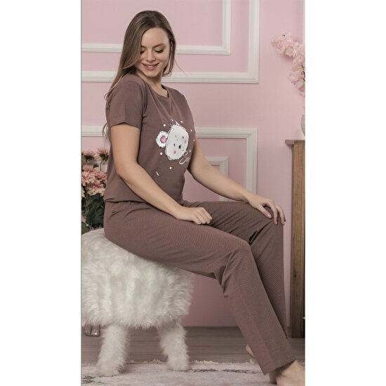 Semm Mix Kadın Kahverengi Pamuklu Pijama Takımı
