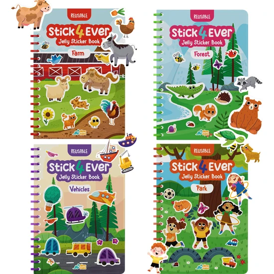 STICK4EVER Tak Çıkar Jelly Sticker Kitabı Seti (4 Kitap)