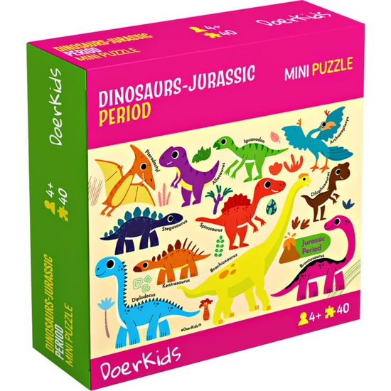 DoerKids Dinozorlar-Jurassic Dönemi Mini Puzzle | 40 Parça 4+ Yaş