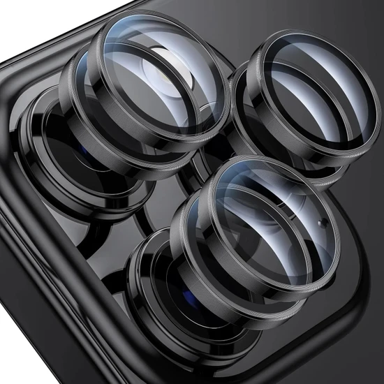 Arazon iPhone 15 Pro Max / 15 Pro Kamera Lens Koruyucu (3'lü Set) Siyah Titanyum