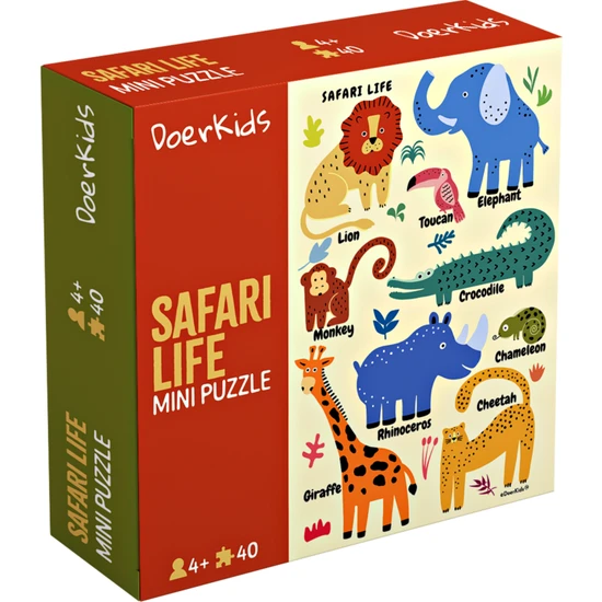 DoerKids Safari Vahşi Yaşam Mini Puzzle | 40 Parça 4+ Yaş