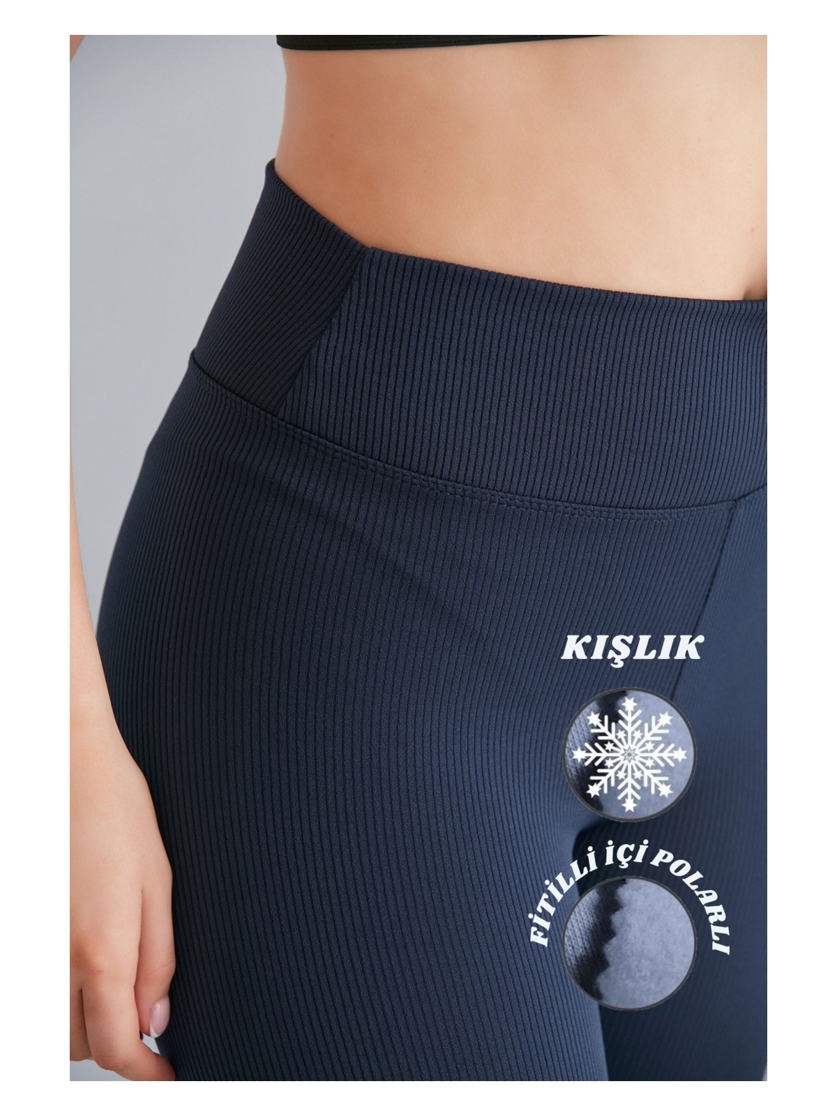 Dream Style Kadın Bej Içi Polarlı Lastikli Şardonlu Fitilli Toparlayıcı Interlok Kışlık Örme Tayt - Görsel 4