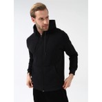 Süvari Kapüşonlu Fermuarlı Yaka Regular Kalıp Düz Siyah Sweatshirt