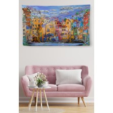 Bebekokusu Duvar Örtüsü Hollanda Evleri Yağlıboya Görünümlü  li Kanvas Duvar Halısı - 4005