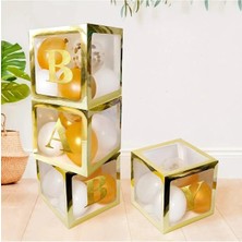 Best Parti Baby Yazılı Şeffaf Gold Kutu ve Balon Seti