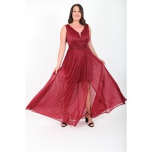 Ladies First Büyük Beden 3494 Bordo Uzun Abiye Elbise