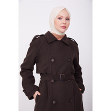 Armine Seyyar Apoletli Tam Kruvaze Manto 23K8613 Acı Kahve