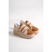 VALENCİA Bağcıksız Cırt Cırtlı Ortopedik Taban Kadın Sneaker Ayakkabı TT Ten/Kahve