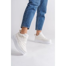 Mevese ALESSİ Bağcıklı Ortopedik Taban Kadın Sneaker Ayakkabı BT Kırık Beyaz