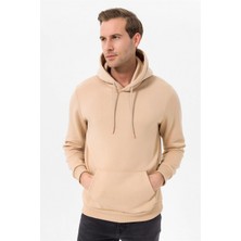 Süvari Kapüşonlu Yaka Regular Kalıp Düz Bej Sweatshirt