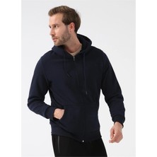 Süvari Kapüşonlu Fermuarlı Yaka Regular Kalıp Düz Lacivert Sweatshirt