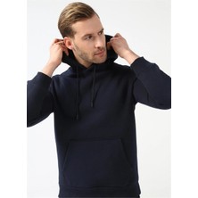 Süvari Kapüşonlu Yaka Regular Kalıp Düz Lacivert Sweatshirt