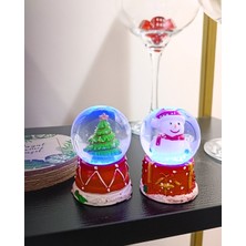 Hediye Filesi 2 Adet Yeni Yıl Çam Ağacı ve Kardan Adam  Temalı Mini Boy Işıklı Kar Küresi 6,5 cm