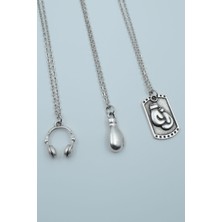 Had Safha Accessories 3'lü Kulaklık Boks Eldiveni Künye Kadın Erkek Kolye Seti  -