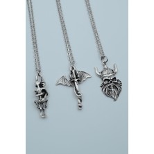 Had Safha Accessories 3'lü Sarılan İskelet Ejderha Kılıç Viking Savaşçı Kolye Seti
