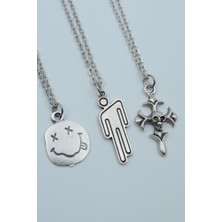 Had Safha Accessories 3'lü Billie Eilish Nircana Gülen Surat Kuru Kafa Haç Kolye Seti