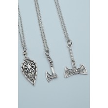 Had Safha Accessories 3'lü Viking Kalkan Vikig Çift Taraflı Balta Kolye Seti