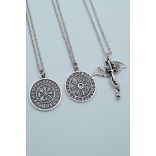 Had Safha Accessories 3'lü Ejderha Kılıç Viking Pusula Tılsım Kolye Seti